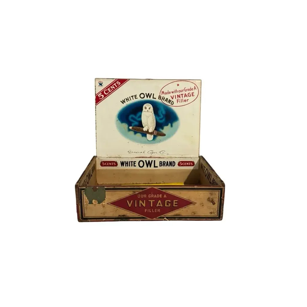 Vintage White Owl Brand Empty Cigar Box 5 Cents Grade A Vintage Filters